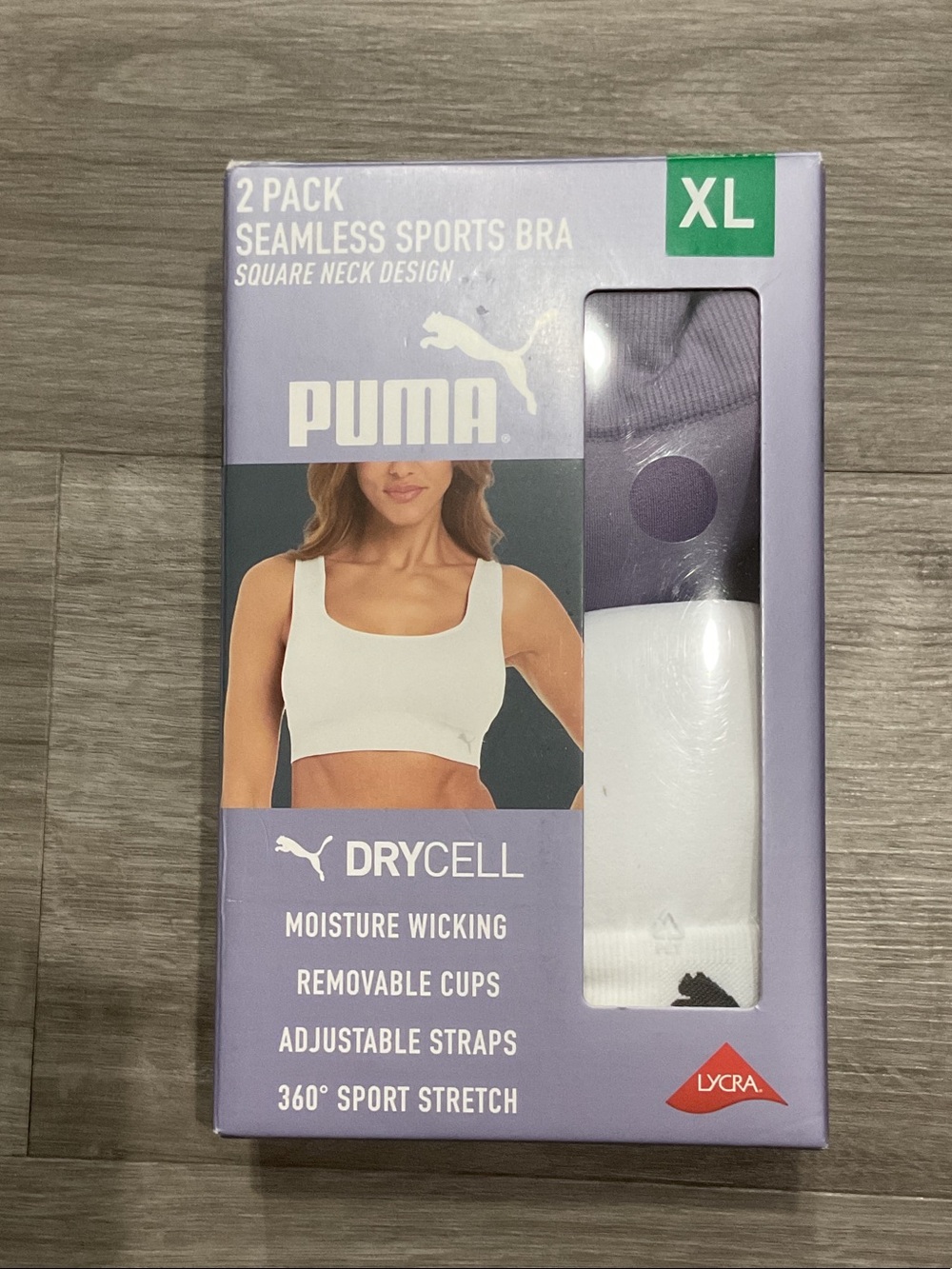 Puma Seamless 2-Pack Sports Bras in White and Lavender - XL